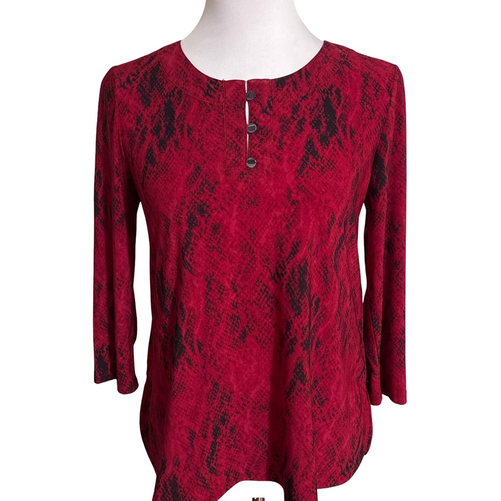 Kasper Red Black Pattern Blouse